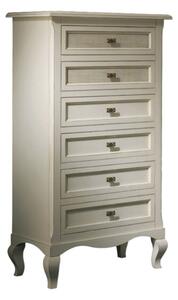 Cassettiera 6 cassetti paglia di vienna legno shabby bianco invecchiato 69x43x131