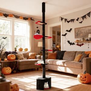 Costway Albero per gatti da pavimento a soffitto regolabile 245-300 cm, Albero per gatti torre a 5 livelli con condo Nero