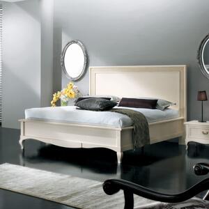 Letto matrimoniale classico imbottito legno bianco invecchiato shabby 182x211x130