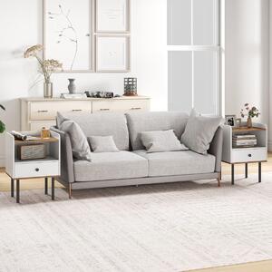 Costway Comodino tavolino da letto con cassetto moderno tavolino laterale in metallo, Comodino tavolino compatto Bianco