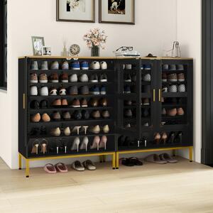 Costway Armadio porta scarpe in legno con ripiani regolabili e gambe in metallo, Armadio porta scarpe a 7 livelli con porte in rete Nero