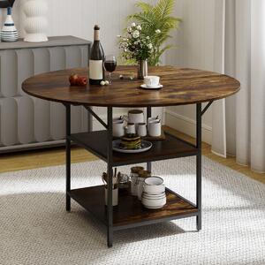 Costway Tavolo da pranzo rotondo rustico ripiano aperto a 2 livelli, Tavolo da pranzo rotondo 120 cm per 4-6 persone Marrone