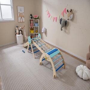Costway Set triangolo giocattoli pieghevoli per bambini che scalano, Triangolo palestra interno con scivolo ad arco Blu