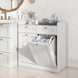 Costway Mobiletto con cesto per biancheria doppio con 2 cesti, Mobiletto con cesto mobile da bagno indipendente Bianco