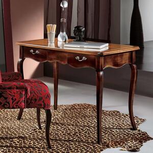 Scrivania 2 cassetti legno noce consumato shabby 110x60x79