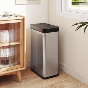 Costway Cestino per rifiuti 60l con coperchi a ali pattumiera in acciaio inox spazzolato, Cestino bidone automatico sottile Argento