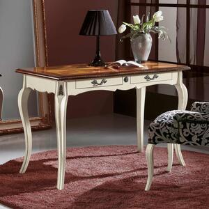 Scrivania 2 cassetti legno bianco bicolore shabby 120x60x77