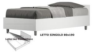 Letto Singolo con Contenitore, Testata Bassa, E Rete Modello NUAMO Dimensioni 80x190 cm Stile Minimal ed Essenziale Colore Bianco Frassino