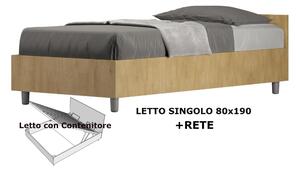 Letto Singolo con Contenitore con Contenitore, Modello NUAMO Dimensioni 80x190 cm Stile Minimal ed Essenziale Colore Quercia