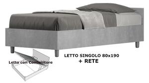 Letto Singolo con Contenitore con Contenitore, E Rete Modello NUAMO Dimensioni 80x190 cm Stile Minimal ed Essenziale Colore Cemento