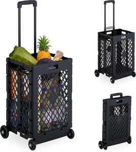 Carrello pieghevole per la spesa - Con ruote - Capacità fino a 25 kg - Cesto per la spesa - Maniglia telescopica - Colore: nero