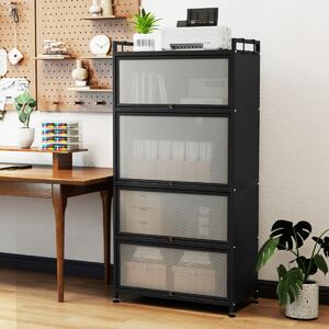 Costway Armadio da cucina a 5 ripiani con 4 ante a ribalta e piedini regolabili, Carrello porta microonde per sala da pranzo Nero