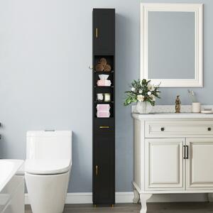Costway Mobiletto da bagno 181 cm organizzatore con 2 ante ripiani regolabili, Mobiletto da bagno 3 ripiani vetro temperato Nero