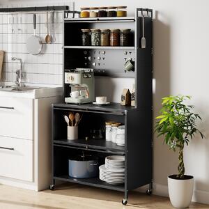 Costway Mobile da cucina rete a 5 ripiani supporto microonde ante a ribalta, Mobile da cucina pannello con ganci Grigio
