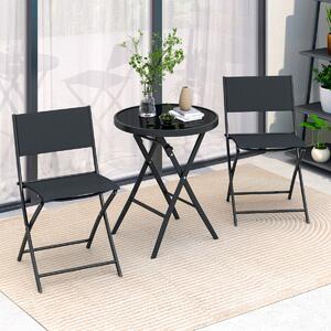Costway Set di 3 bistro pieghevole mobili da pranzo con sedili in tessuto traspirante e piano, Tavolo e sedie da esterno con struttura