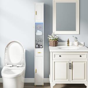 Costway Mobiletto da bagno 181 cm organizzatore con 2 ante ripiani regolabili, Mobiletto da bagno 3 ripiani vetro temperato Bianco