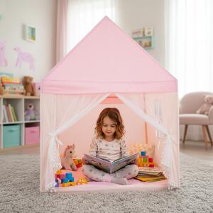 Costway Tenda da gioco per bambini grande tenda casetta con materassino imbottito, Tenda con zanzariera e 2 finestre
