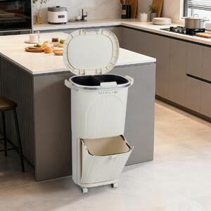 Costway Pattumiera 38L cucina coperchio bidone 2 secchi rimovibili, Pattumiera pedale pratica passo e ruote resistenti Beige