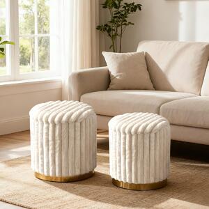 Costway Set moderno di 2 pouf rotondi con rivestimento in pelo di coniglio, Moderno morbidi poggiapiedi imbottiti per soggiorno