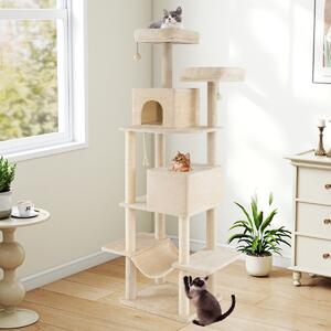 Costway Albero per gatti 205cm torre multi-livello con 2 condomini, Albero per gatti 2 postazioni soffici Beige