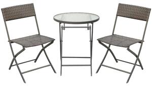 Outsunny Set da Giardino da 3 Pezzi con 2 Sedie e Tavolo Rotondo Pieghevoli, Piano in Vetro Temperato, in Rattan Sintetico, Color Cioccolato