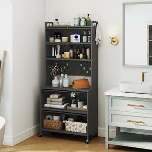 Costway Armadio cucina 6 livelli buffet credenza, Porte ribalta supporto microonde pannello forato ganci Grigio