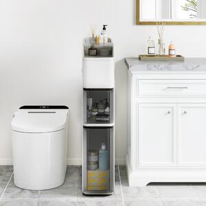Costway Mobiletto da bagno organizzatore 18 cm con 2 cassetti, Mobiletto da bagno portafazzoletti ripiano superiore Bianco