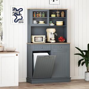 Costway Armadio per rifiuti inclinato alto da cucina con pattumiera, Armadio per rifiuti doppio inclinazione piano gomma Grigio