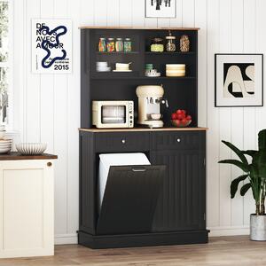 Costway Armadio per rifiuti inclinato alto da cucina con pattumiera, Armadio per rifiuti doppio inclinazione piano gomma Nero