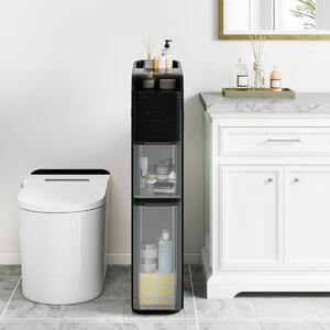 Costway Mobiletto da bagno organizzatore 18 cm con 2 cassetti, Mobiletto da bagno portafazzoletti ripiano superiore Nero