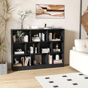 Costway Libreria a 10 cubi con 2 kit anti-ribaltamento, Organizzatore di stoccaggio a 3 ripiani in legno alto 140cm Nero