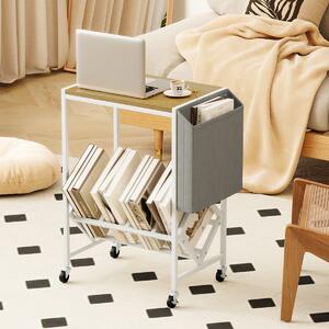 Costway Carrello per giradischi con ripiano supporto per giradischi con spazio per vinili, Carrello scaffale mobile per vinili Bianco