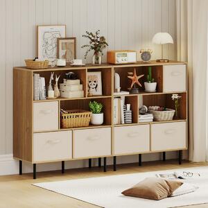 Costway Libreria organizzatore autoportante gambe metallo soggiorno, Libreria 6 cubi scaffale 3 livelli 3 cassetti tessuto Legno naturale
