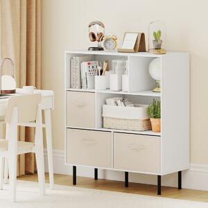 Costway Libreria organizzatore autoportante gambe metallo soggiorno, Libreria 6 cubi scaffale 3 livelli 3 cassetti tessuto Bianco