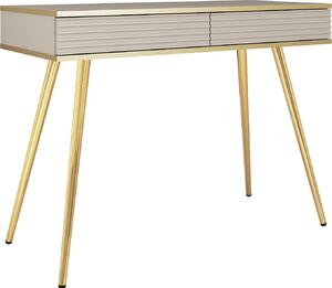 Comodino beige glamour con gambe dorate, 102 x 80 x 50
