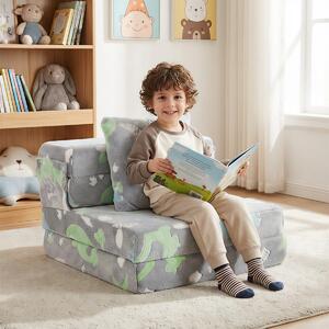 Costway Divano letto 3-in-1 con coperture lavabili a cerniera e cuscino extra, Divano per bambini che luminesce Grigio
