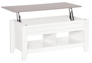 HOMCOM Tavolino rettangolare con piano sollevabile, 2 scomparti aperti, pannello truciolare 105 x 50 x 49 cm - bianco