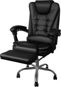 MALATEC sedia da ufficio girevole con poggiapiedi estensibile ruote in PU, Pelle finta e funzione reclinabile, regolazione in altezza e meccanismo a dondolo per casa/ufficio/gioco nero 26195