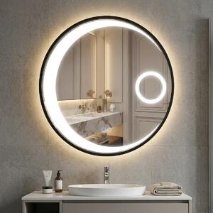 Costway Specchio da trucco circolare con 3 colori di luce e lente d’ingrandimento 3X, Specchio smart da parete da 61 cm