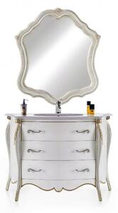 Mobile bagno completo sagomato legno bianco decori oro 122x48x85