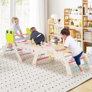 Costway Giochi da arrampicata per bambini con rampa, Set montessori in legno a tema rana con gioco del labirinto Colorato