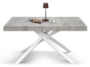 Tavolo moderno allungabile grigio cemento gambe bianche 140x90x74 160x90x74
