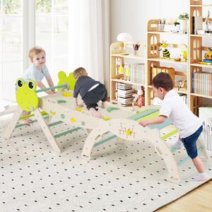 Costway Giochi da arrampicata per bambini con rampa, Set montessori in legno a tema rana con gioco del labirinto Verde