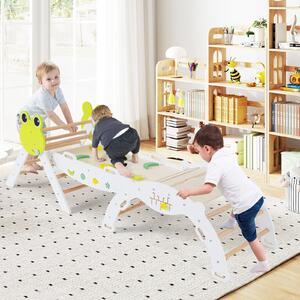 Costway Giochi da arrampicata per bambini con rampa, Set montessori in legno a tema rana con gioco del labirinto Bianco