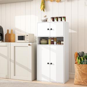 Costway Libreria alta 111 cm con 4 ante, Vetrina autoportante con 2 kit anti-ribaltamento per casa Bianco