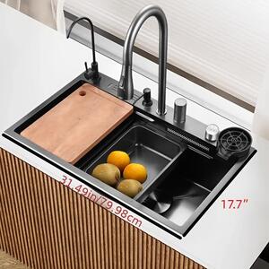 Set da cucina in acciaio inossidabile – Lavello – Vasca di scarico – Piano di lavoro – Rubinetto con getto d'acqua – Acciaio inossidabile 304 – Accessori