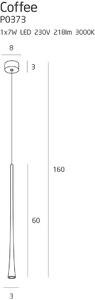 Lampada a sospensione LED COFFEE nera 7W, bianco caldo 218 lm, metallo, dimensioni: 160x3x3 cm, IP20, Maxlight