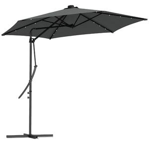 Outsunny Ombrellone da Giardino, Parasole, LED, Modulo Solare, resistente alle intemperie, con Custodia Protettiva, Ø290 x 260 cm, Grigio scuro