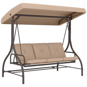 Outsunny Altalena da giardino trasformabile 3 posti di grande comfort con cuscini tetto regolabile metallo poliestere kaki