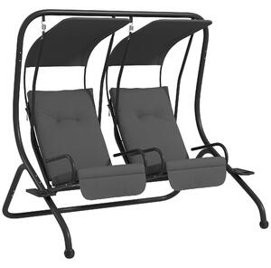 Outsunny Altalena Hollywoodschaukel da giardino, resistente alle intemperie, 2 sedute separate, 2 porta bevande, 170 cm x 136 cm x 170 cm, Grigio